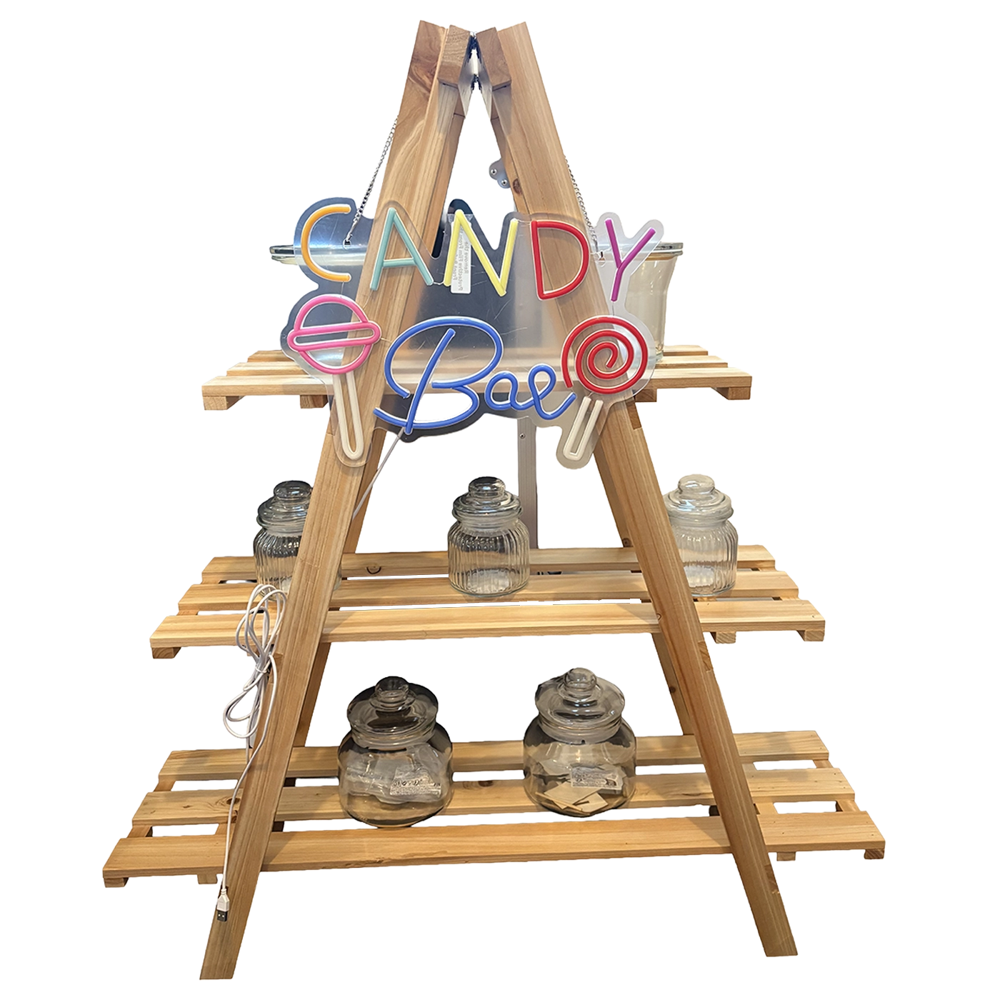 Candybar aus Holz mit LED-Schild